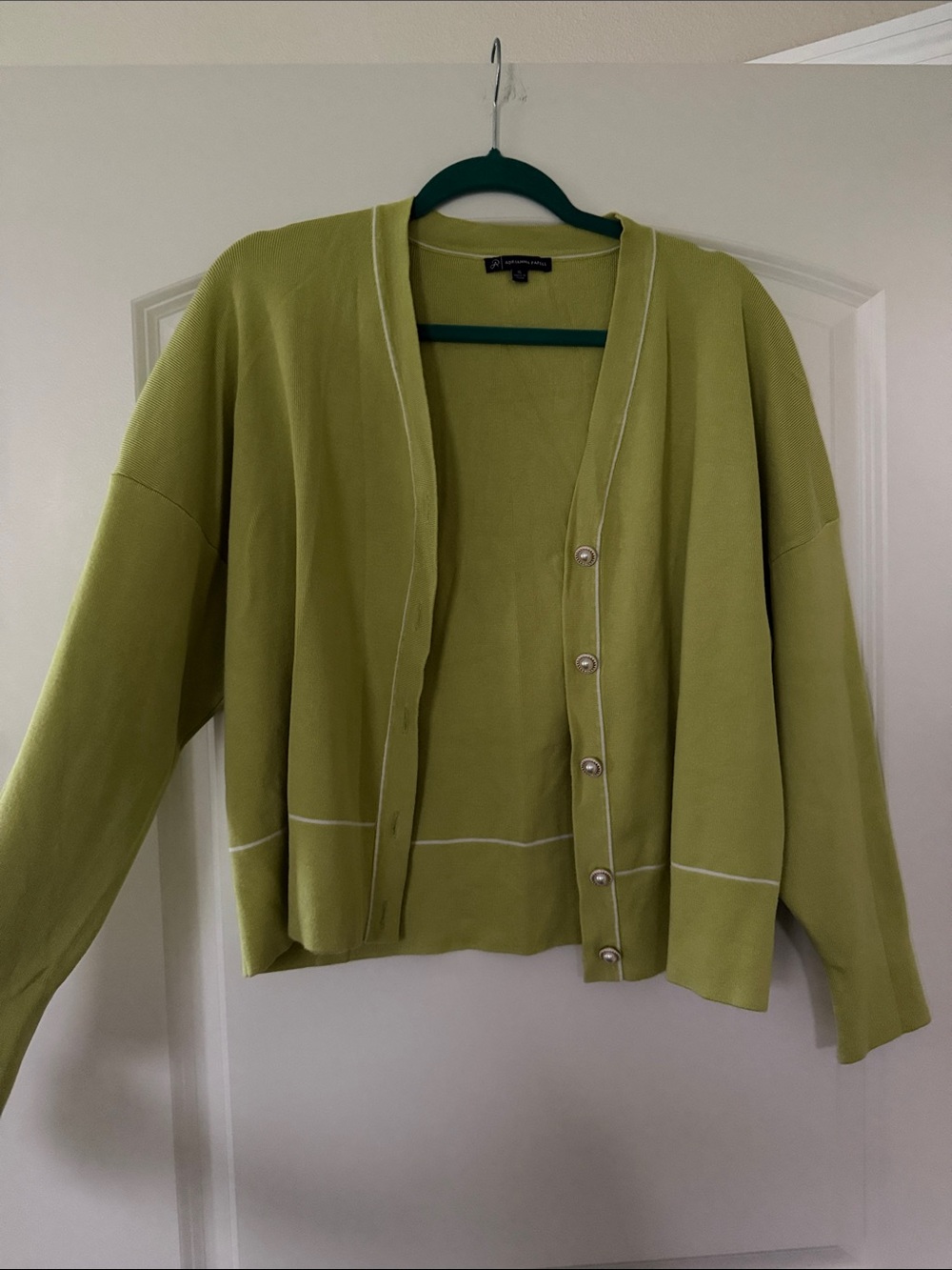 Adrianna Papell Light Green Cardigan with White Trim